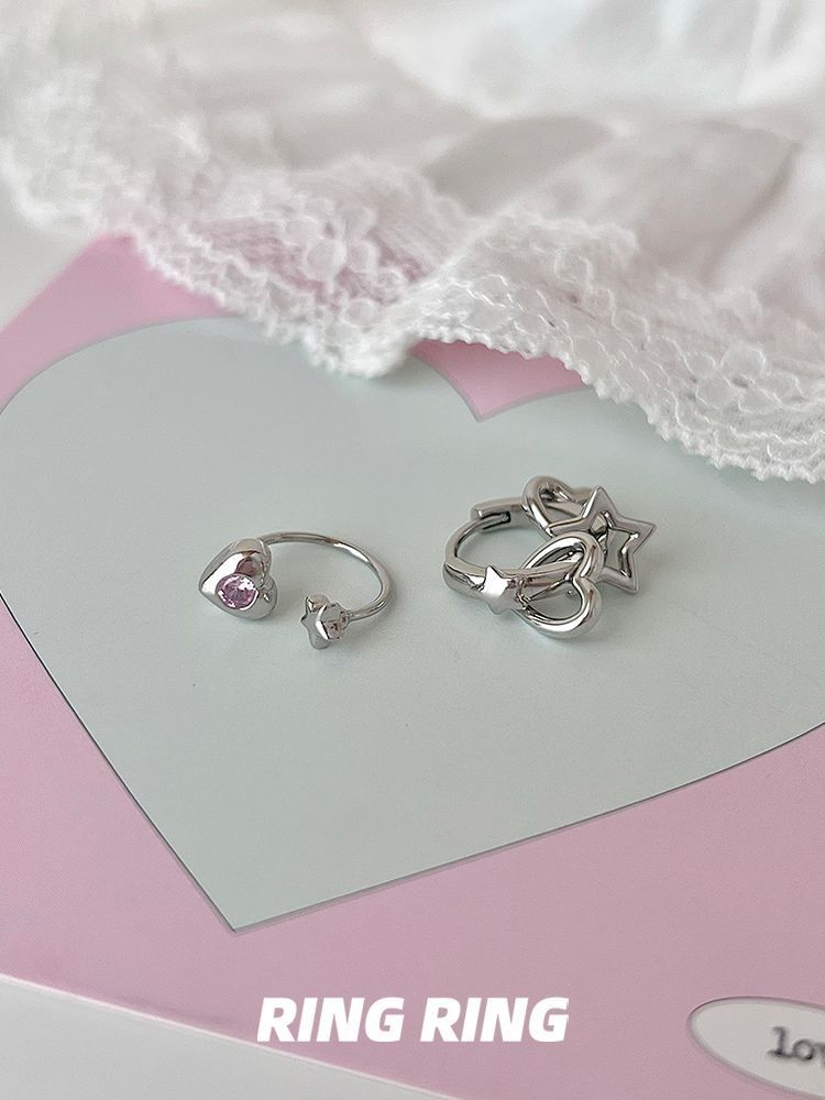 Asymmetrical Heart Earring Rhinestone Star