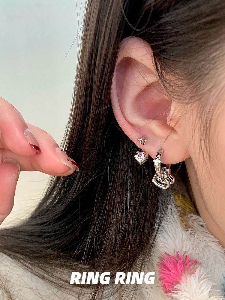 Asymmetrical Heart Earring Rhinestone Star