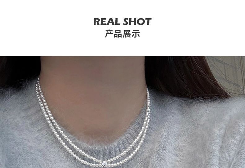 Necklace Gemstone Pearl Layered Pendant Faux