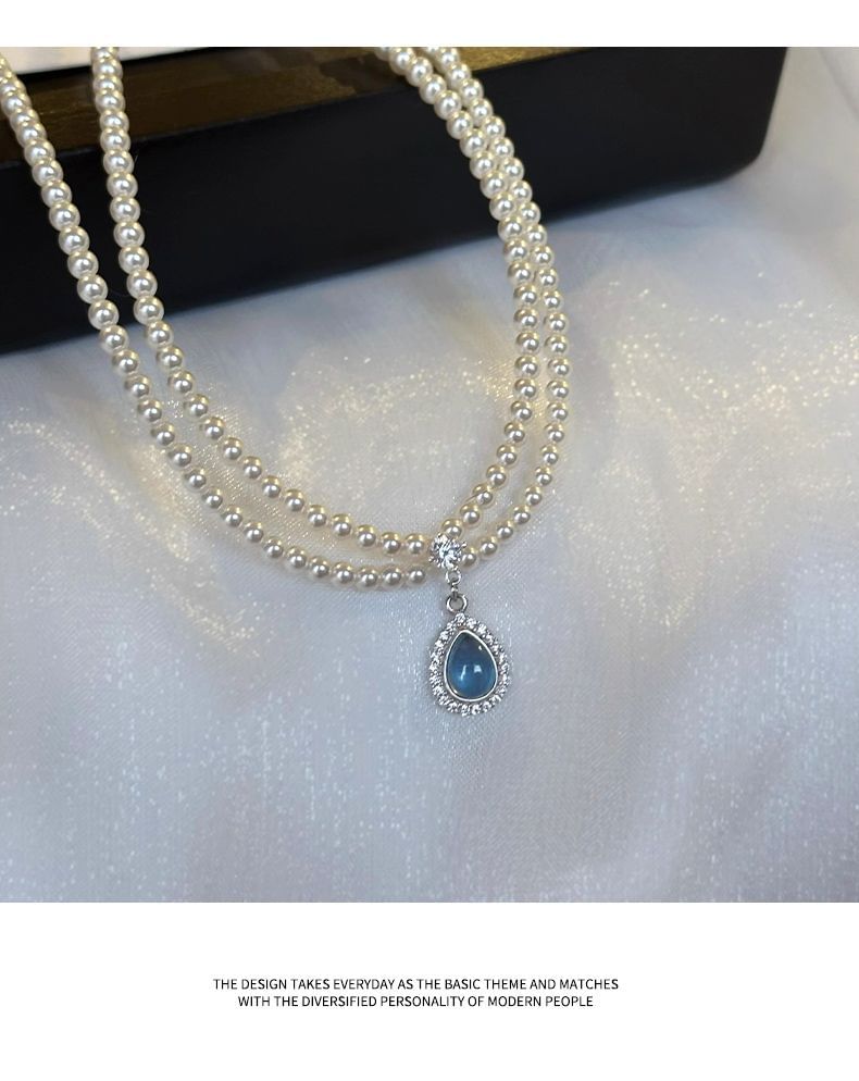 Necklace Gemstone Pearl Layered Pendant Faux