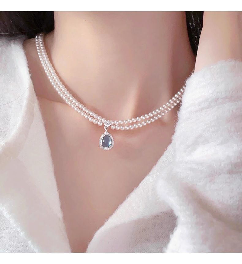 Necklace Gemstone Pearl Layered Pendant Faux