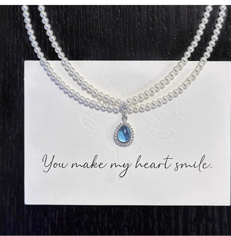 Necklace Gemstone Pearl Layered Pendant Faux