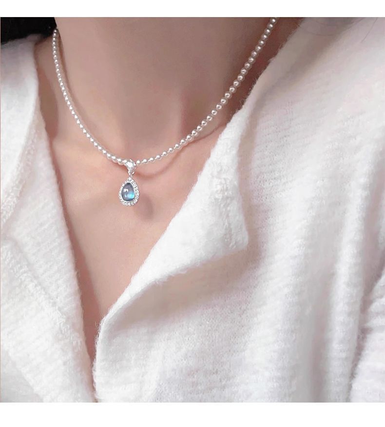 Necklace Gemstone Pearl Layered Pendant Faux