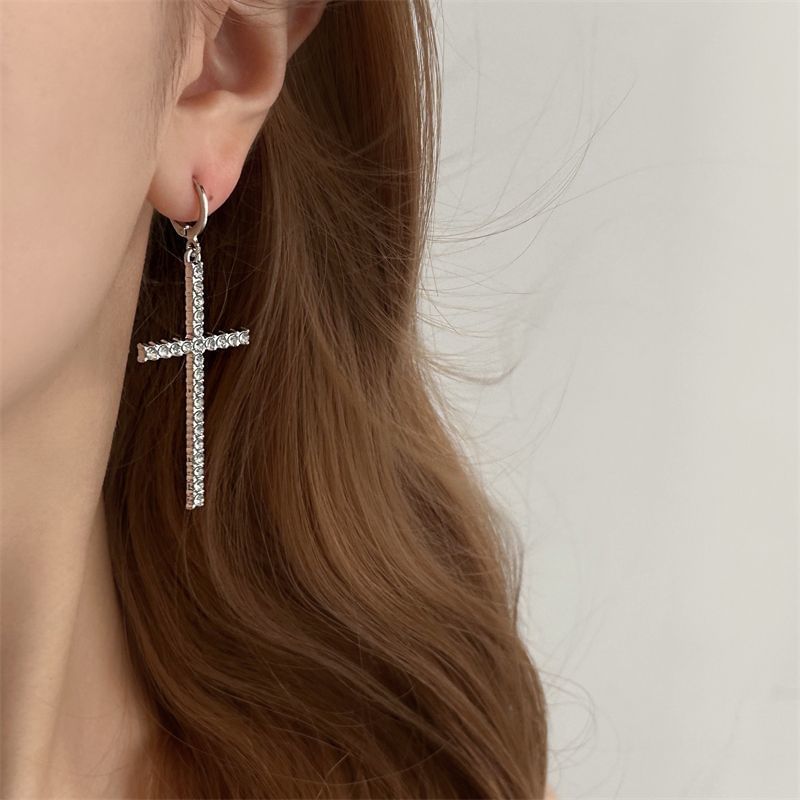 Huggie Rhinestone Cross Earring Drop