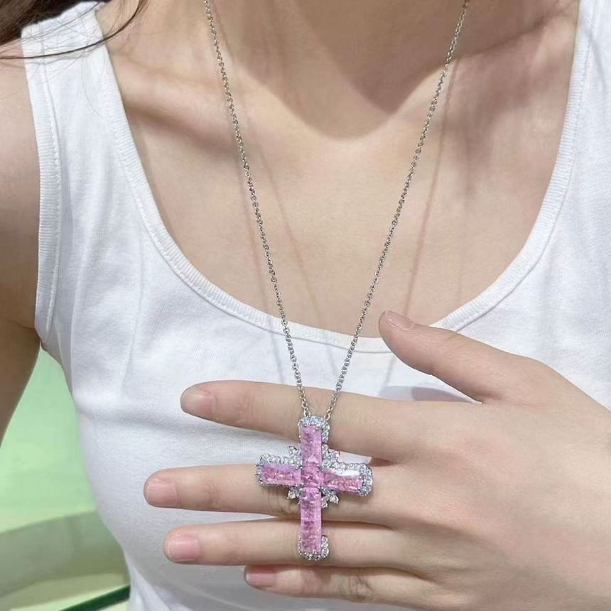 Cross Rhinestone Pendant Necklace