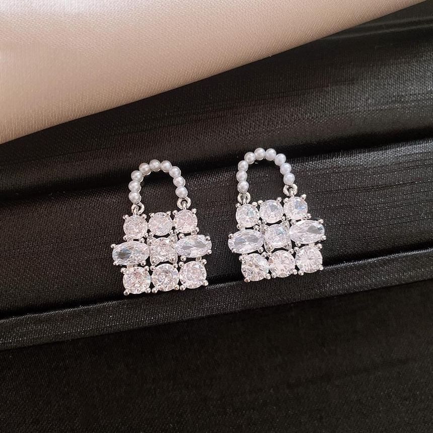Rhinestone Handbag Pearl Faux Drop Earring