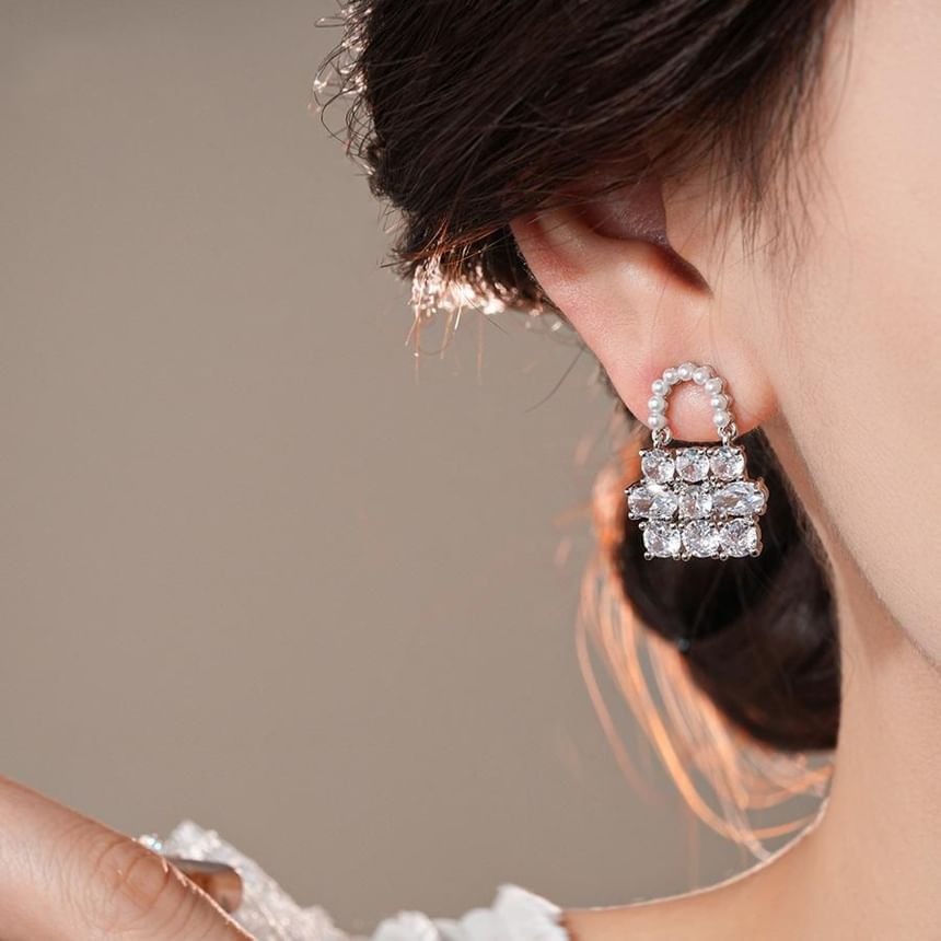 Rhinestone Handbag Pearl Faux Drop Earring