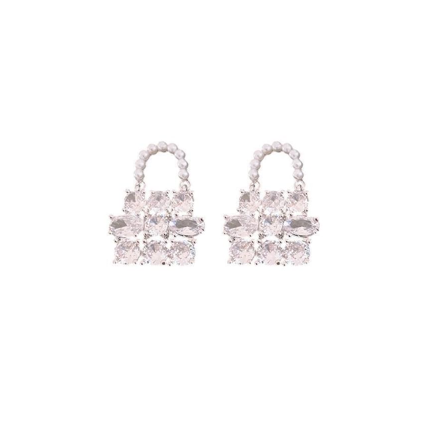 Rhinestone Handbag Pearl Faux Drop Earring