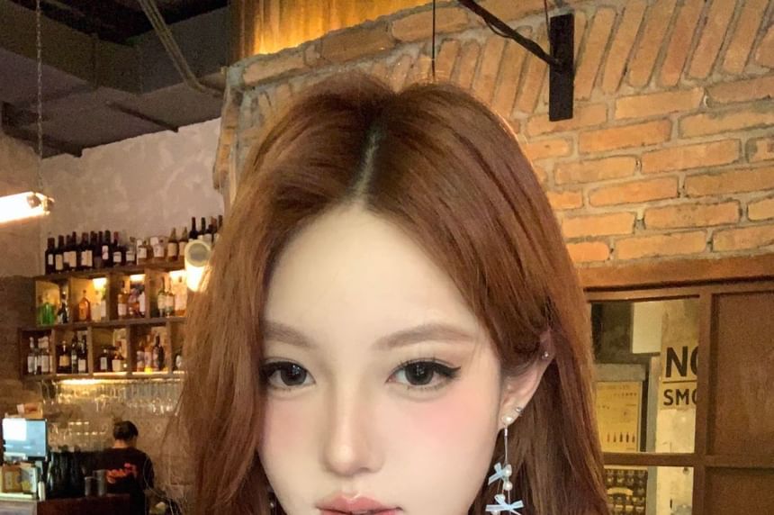 Bow Faux Earring Drop Fringed Pearl