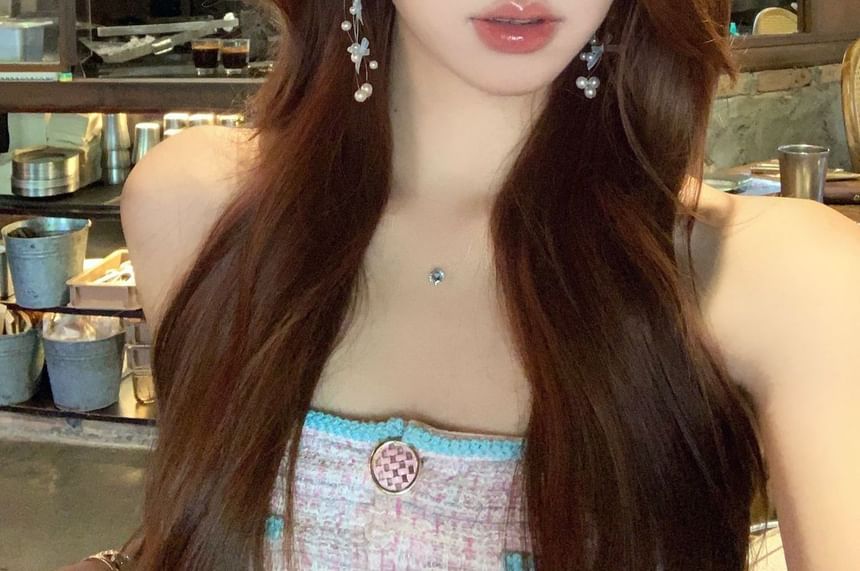 Bow Faux Earring Drop Fringed Pearl