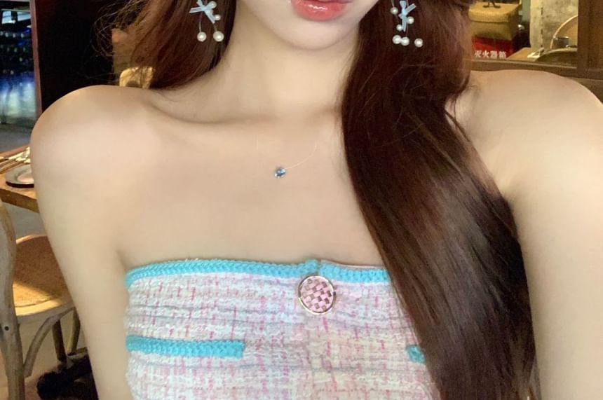 Bow Faux Earring Drop Fringed Pearl