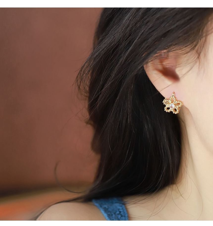 Flower Earring Rhinestone Huggie