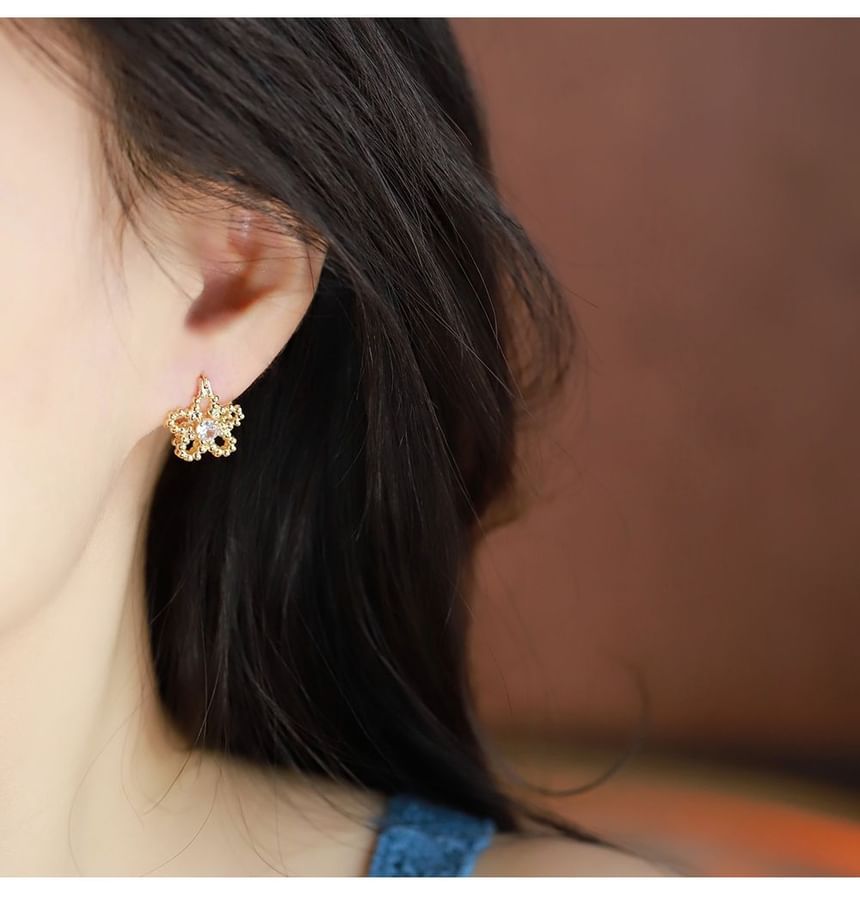 Flower Earring Rhinestone Huggie