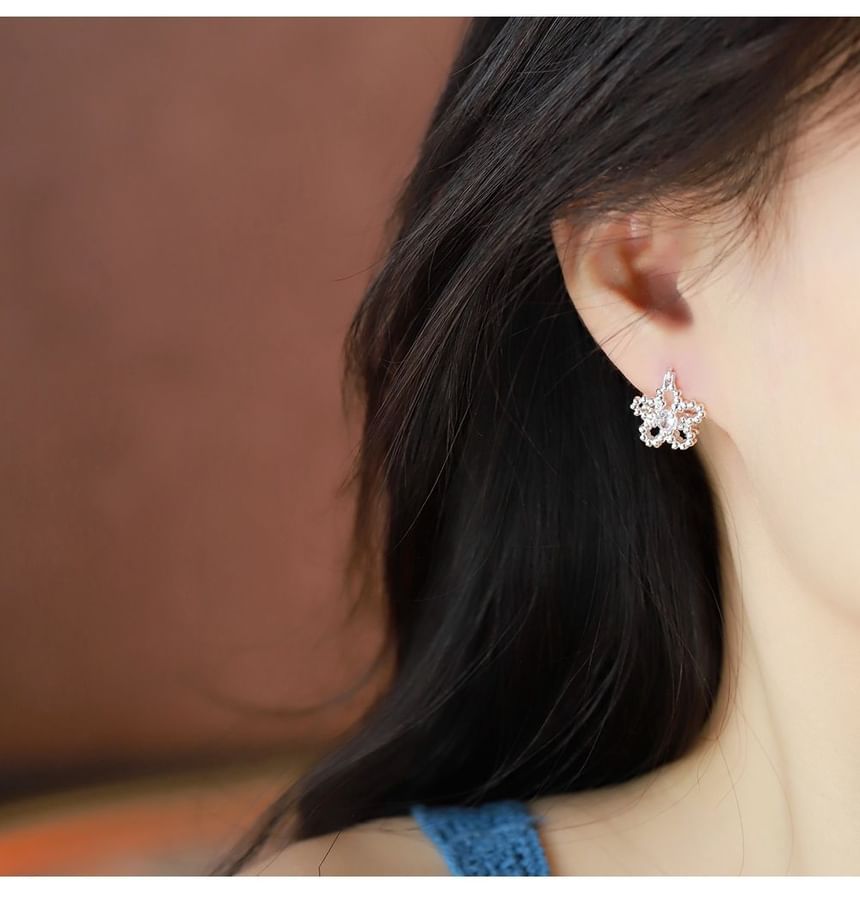 Flower Earring Rhinestone Huggie