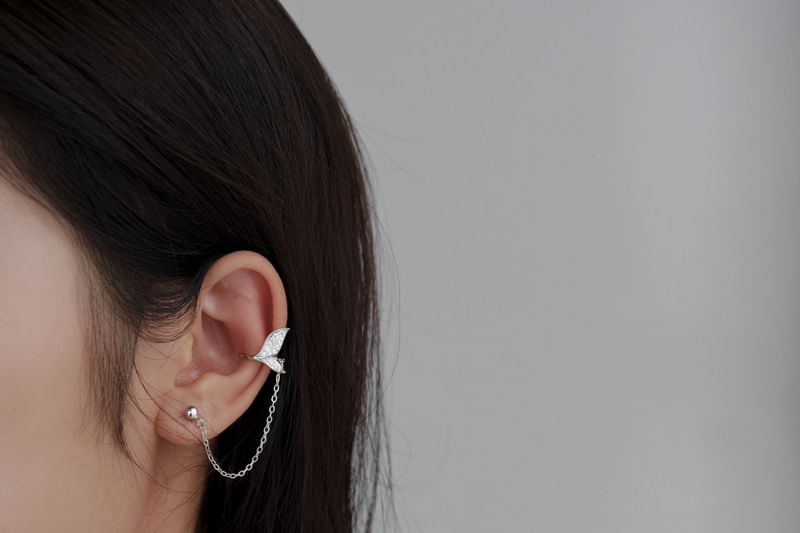 Fish 925 Ear Cuff Tail Chain Sterling Silver