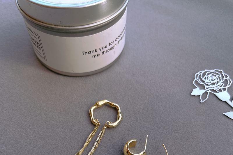 925 Hoop Earring Ear Chain + Sterling Plain Cuff Silver Set: