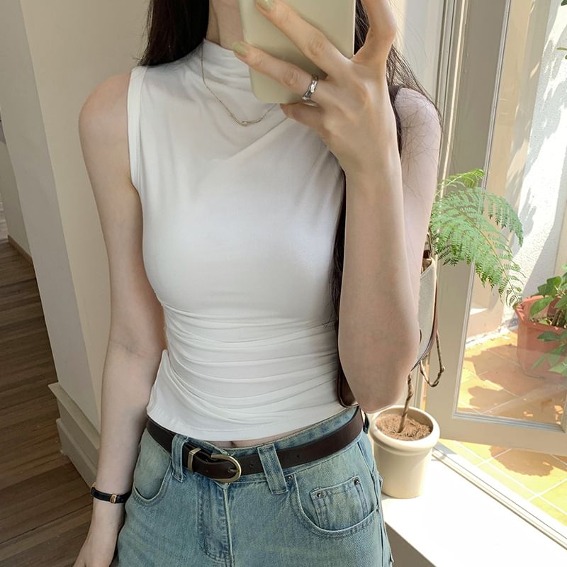 Sleeveless Neck Mock Plain Top