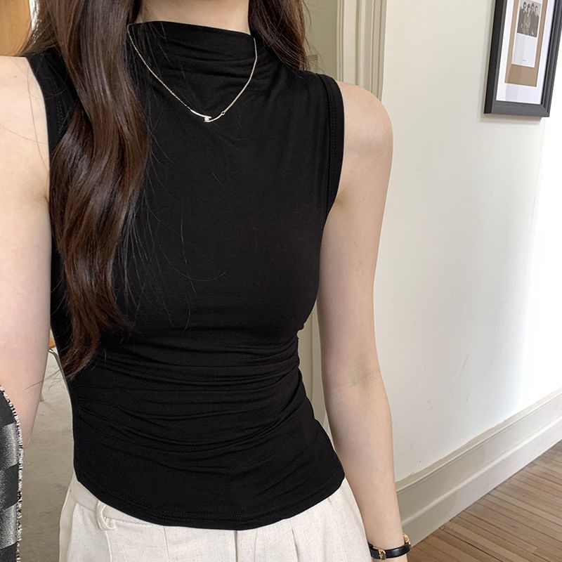 Sleeveless Neck Mock Plain Top
