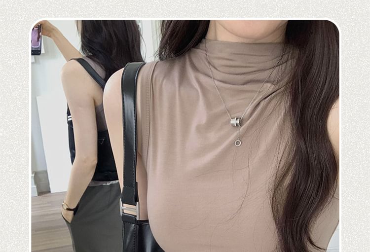 Sleeveless Neck Mock Plain Top