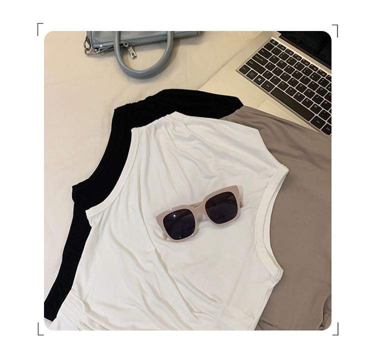 Sleeveless Neck Mock Plain Top