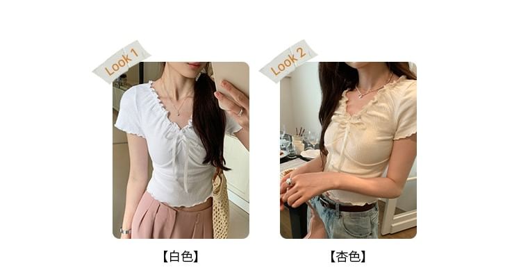 Short-Sleeve V-Neck Lace Top Crop