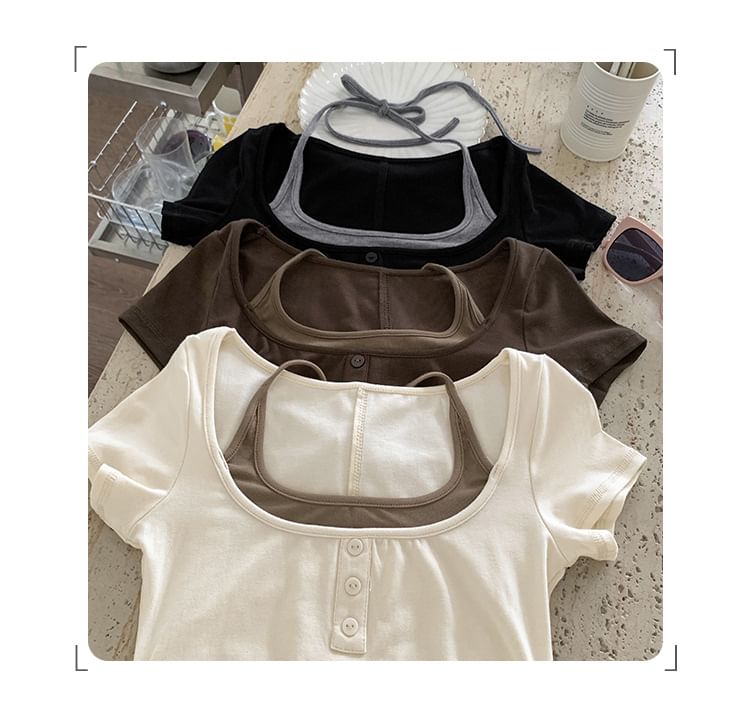 Top Tone Short-Sleeve Two Mock Two-Piece