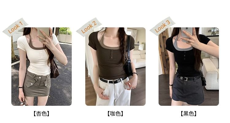 Top Tone Short-Sleeve Two Mock Two-Piece