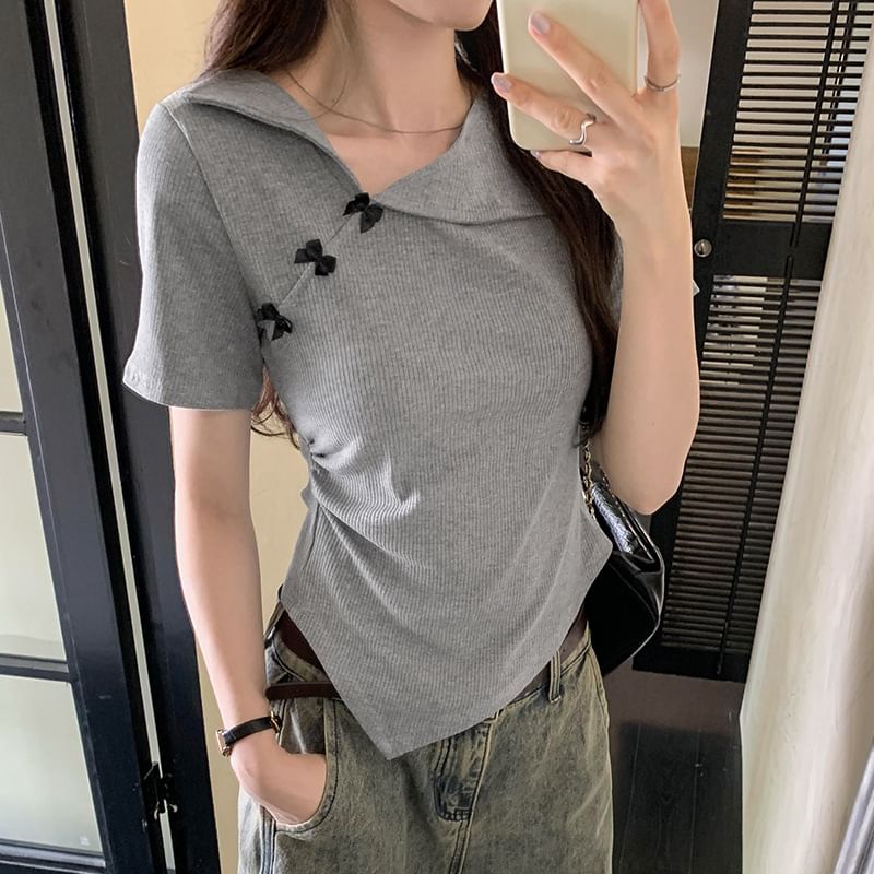 Short-Sleeve Asymmetrical Top Plain