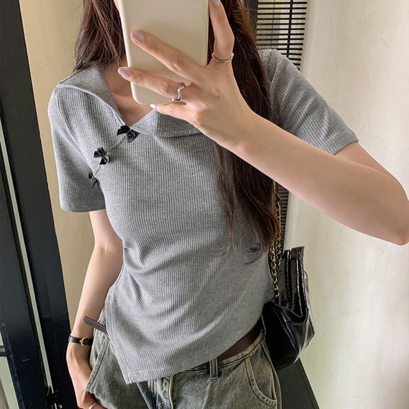 Short-Sleeve Asymmetrical Top Plain