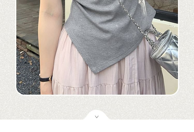 Short-Sleeve Asymmetrical Top Plain