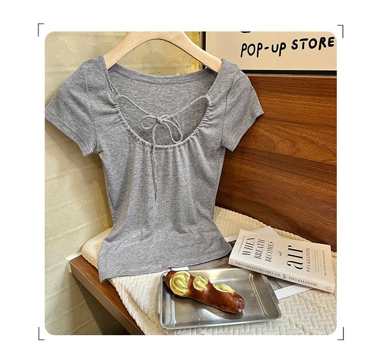 Short-Sleeve Plain Top U-Neck Crop