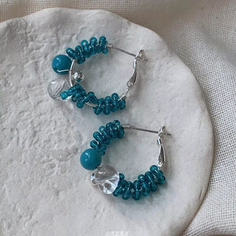 Bead Faux Gemstone Earring Alloy Hoop Leverback