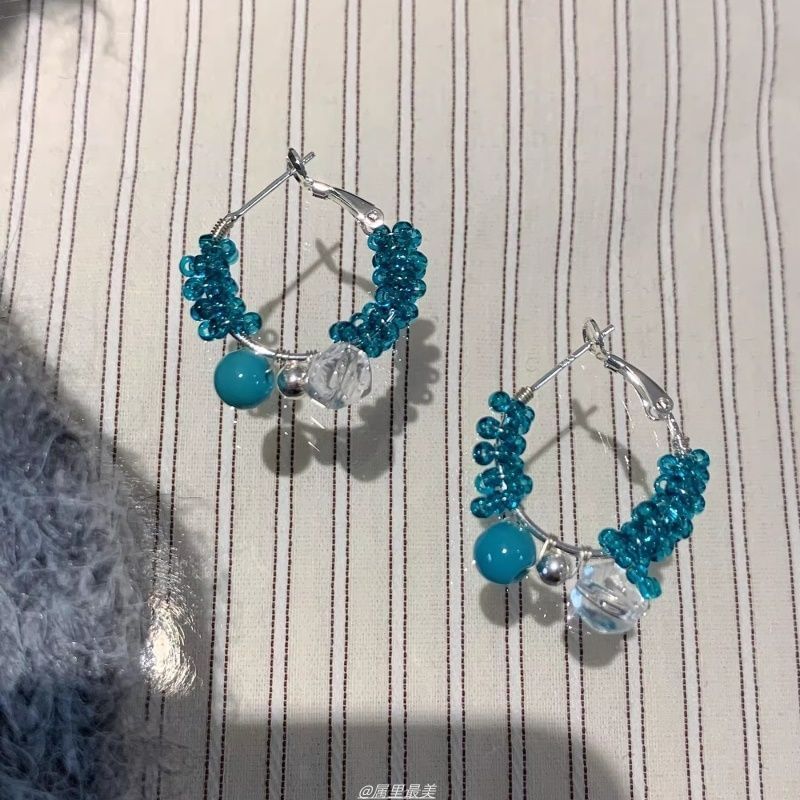 Bead Faux Gemstone Earring Alloy Hoop Leverback