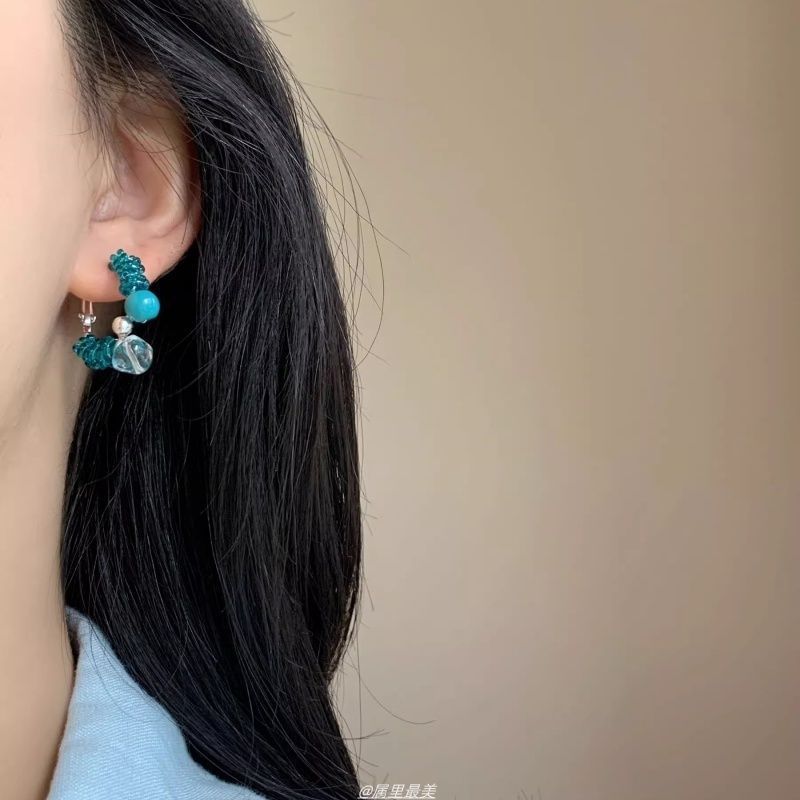 Bead Faux Gemstone Earring Alloy Hoop Leverback