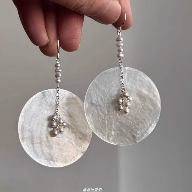 Disc Alloy Pearl Dangle Shell Earring Faux
