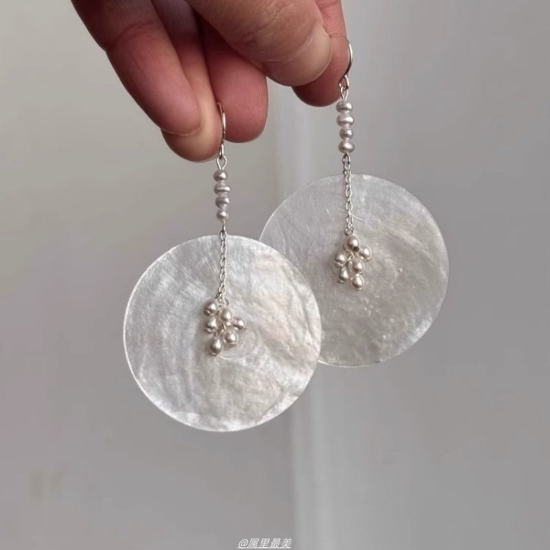 Disc Alloy Pearl Dangle Shell Earring Faux