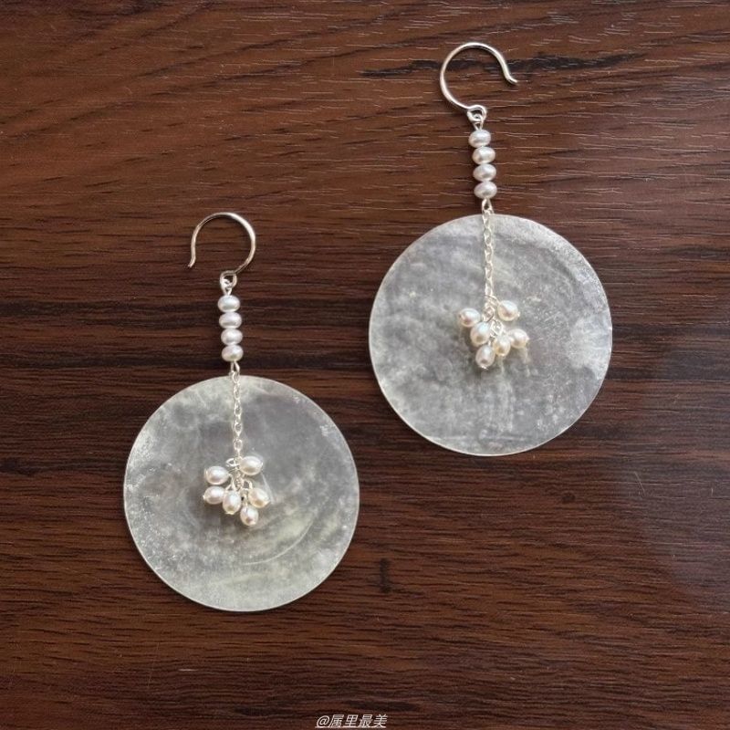 Disc Alloy Pearl Dangle Shell Earring Faux