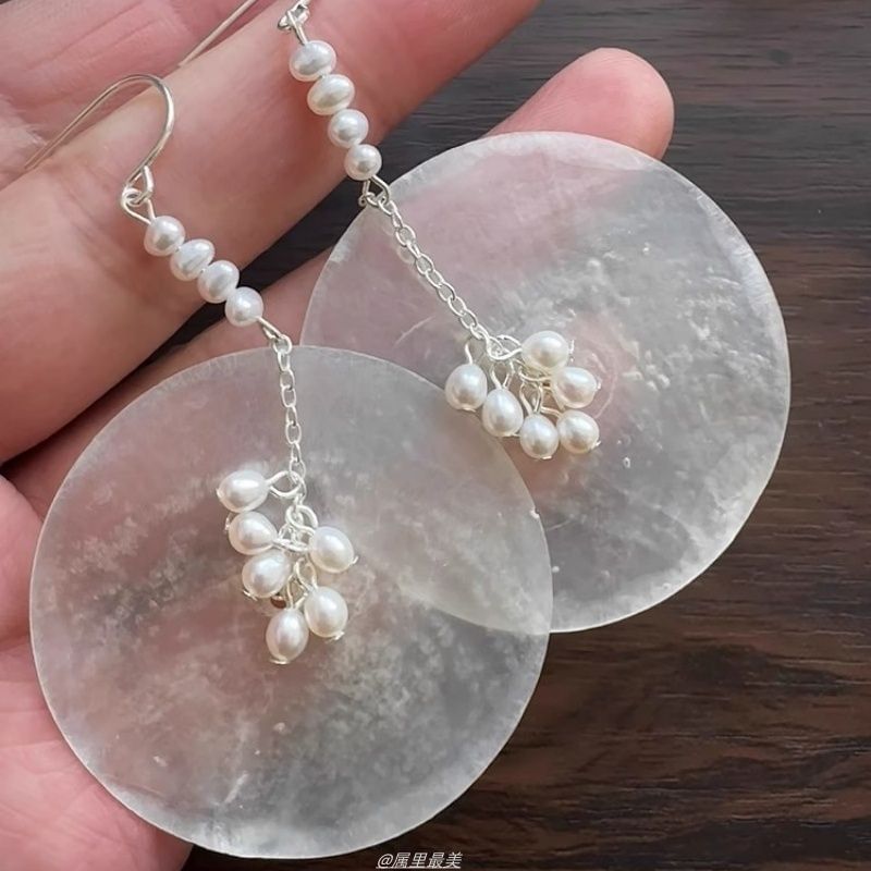 Disc Alloy Pearl Dangle Shell Earring Faux