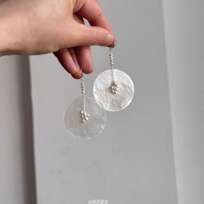 Disc Alloy Pearl Dangle Shell Earring Faux