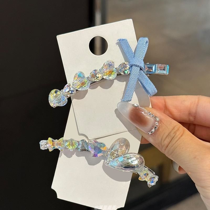 Faux Ribbon Hair Heart Clip Crystal