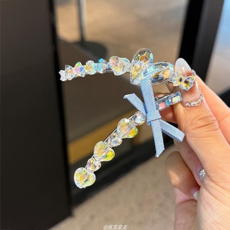Faux Ribbon Hair Heart Clip Crystal