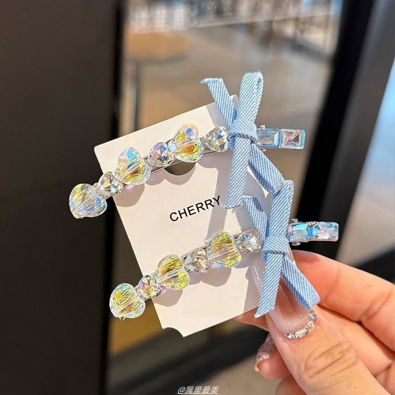 Faux Ribbon Hair Heart Clip Crystal