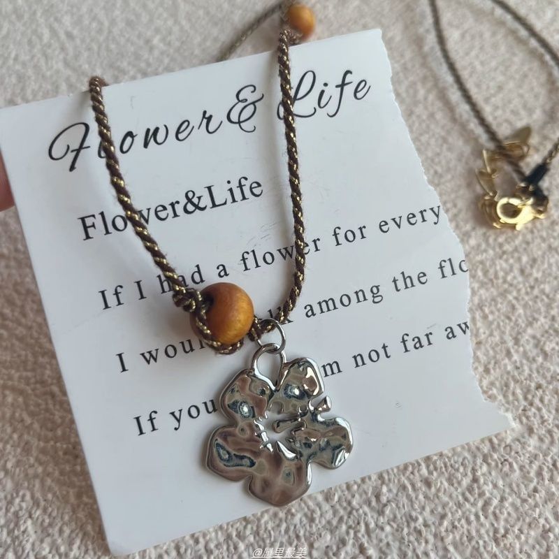 Gemstone Faux Cord Necklace Pendant Floral