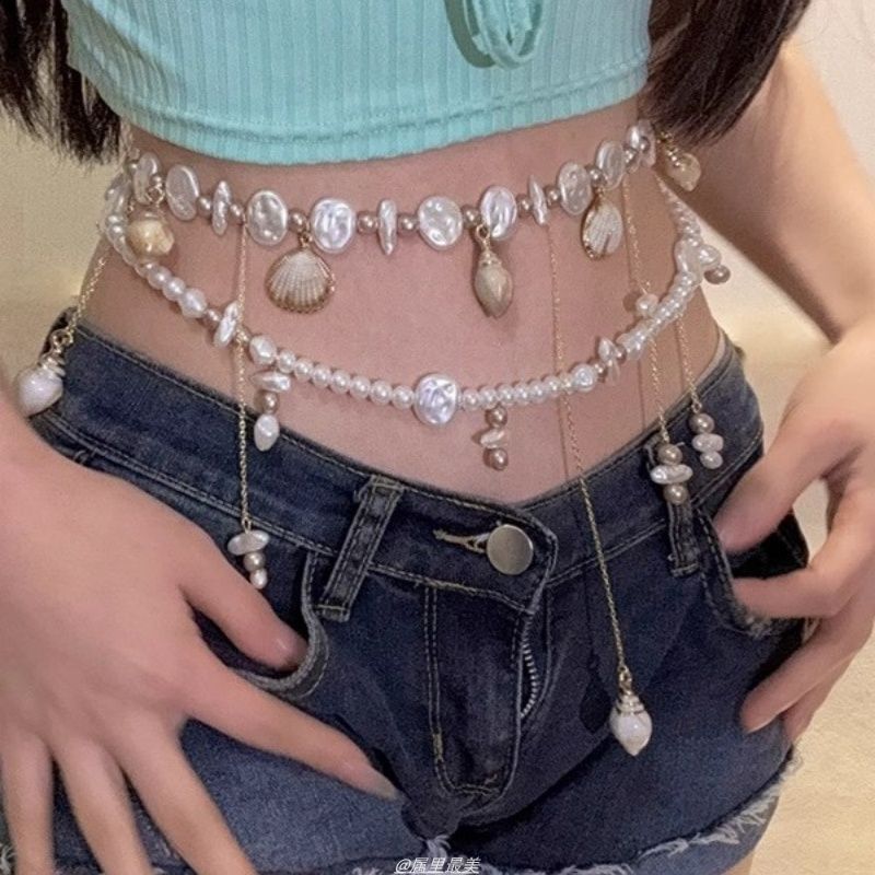 Faux Shell Alloy Pearl Waist Chain Disc