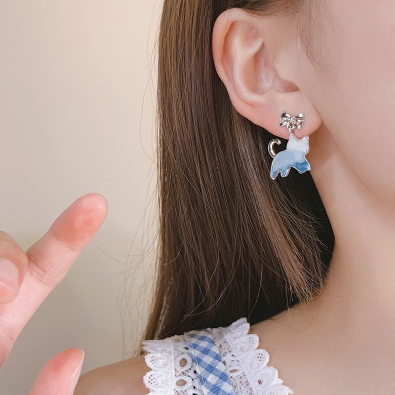 Earring Cat Alloy Resin Gradient Drop