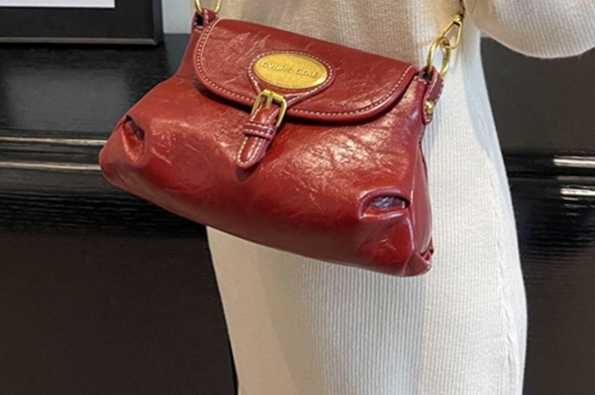 Buckled Crossbody Leather Faux Bag Flap