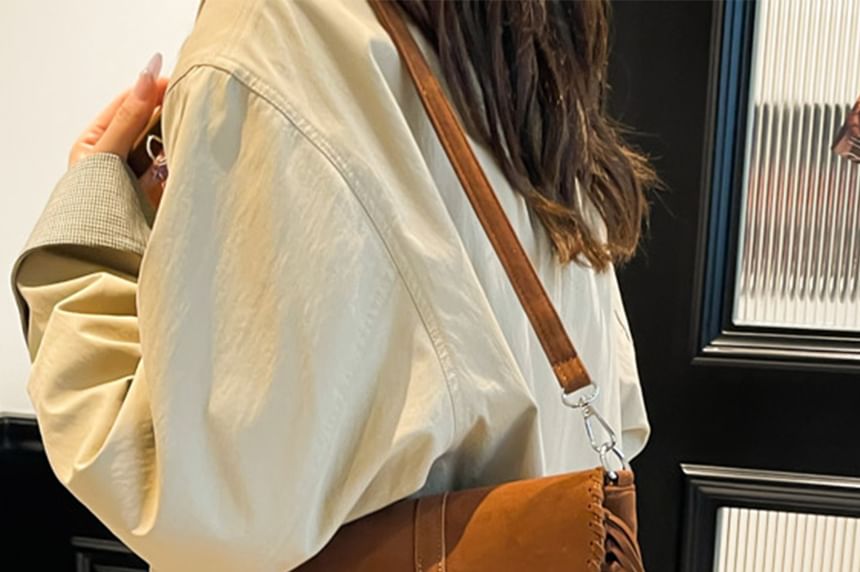 Suede Saddle Faux Crossbody Bag Fringe