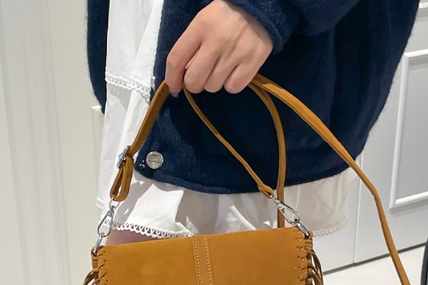 Suede Saddle Faux Crossbody Bag Fringe