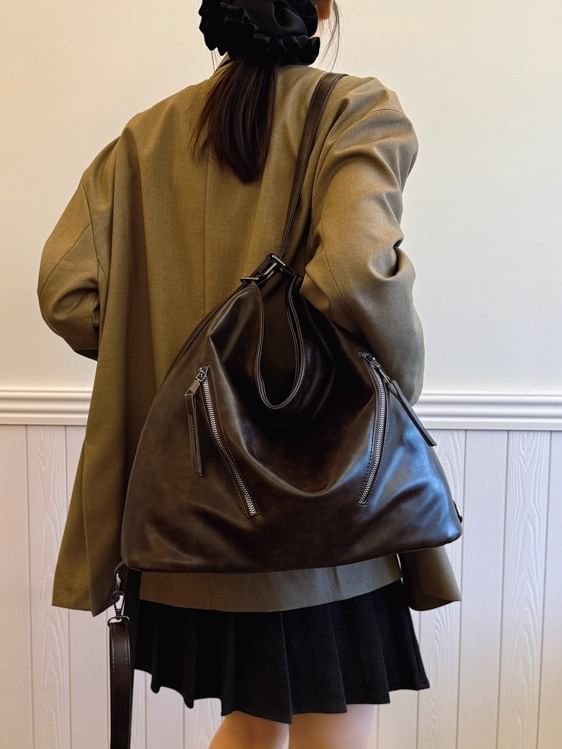 Backpack Faux Zip Leather Tote