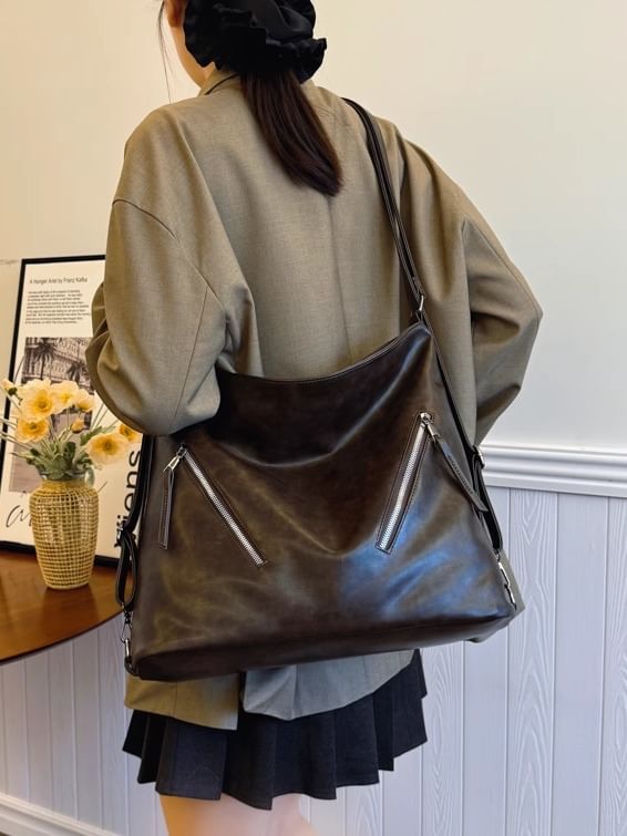 Backpack Faux Zip Leather Tote